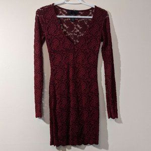 Women's Floral Lace Long Sleeve V Neck Cocktail Formal Dress